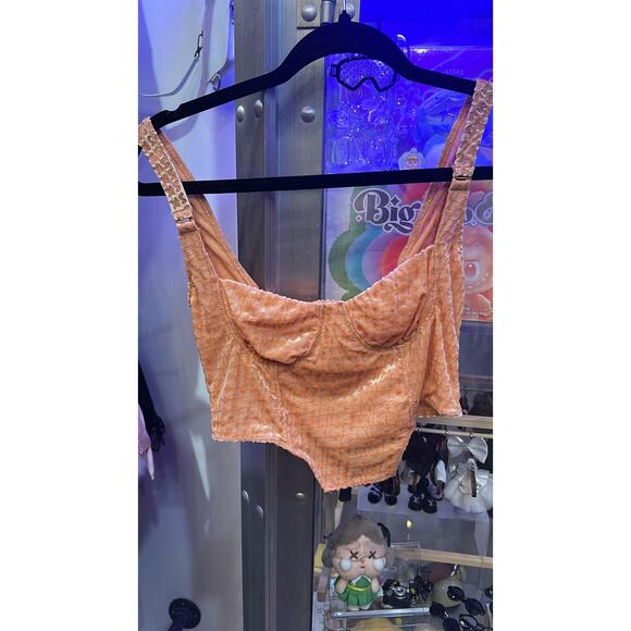 Skims Logo Peach Velvet Corset Crop Top Size Small NWT - Picture 4 of 6